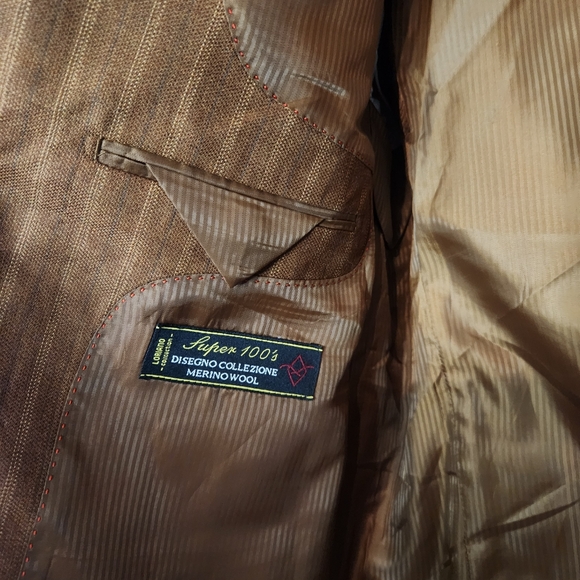 Loriano Collection Super 100's Cloth Brown Pinstripe Blazer 40R - Picture 9 of 10